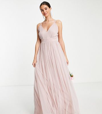 Anaya With Love Bridesmaid Tall tulle plunge front maxi dress in pink