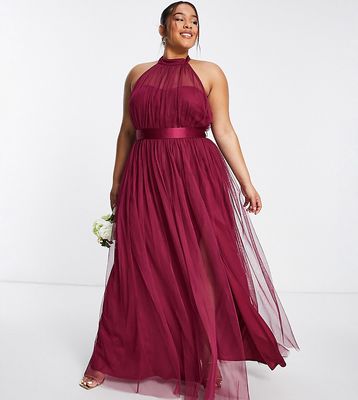 Anaya With Love Plus Bridesmaid halter neck dress in red plum - RED