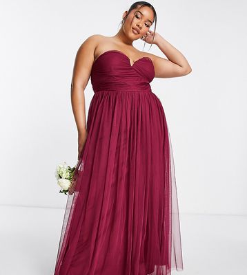 Anaya With Love Plus Bridesmaid sweetheart neckline maxi dress in red plum - RED