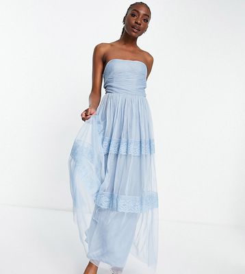Anaya with Love Tall strapless midaxi dress with tiered skirt in pale blue embossed tulle-Blues