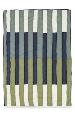 ANCHAL Offset Stripe Quilted Throw Blanket in Green Tones