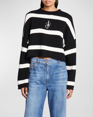 Anchor Logo Striped Crop Cashmere Sweater