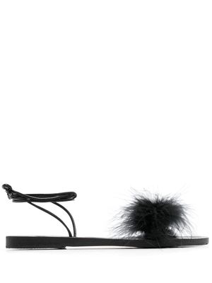 Ancient Greek Sandals Choros Marabu feather leather sandals - Black