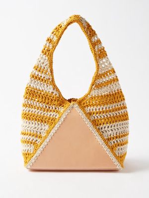 Ancient Greek Sandals - Hipissa Small Crochet And Leather Handbag - Womens - Orange Stripe
