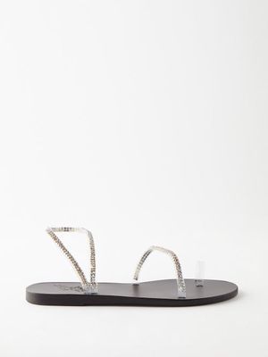 Ancient Greek Sandals - Irina Crystal-embellished Leather Sandals - Womens - Black Silver