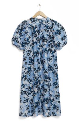 & Other Stories Abstract Floral Puff Sleeve Dress in Blue Floral Aop