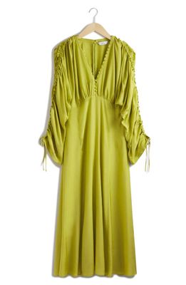 & Other Stories Aloise Ruched Long Sleeve Maxi Dress in Green Medium 