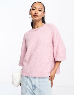 & Other Stories alpaca short sleeve knitted sweater in pink melange