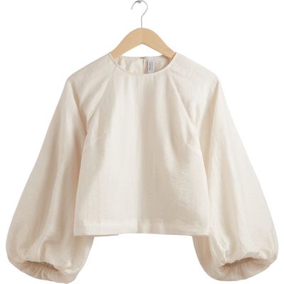 & Other Stories Balloon Sleeve Top in White Dusty Light 