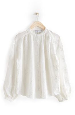 & Other Stories Band Collar Cotton Blouse in White Embroidery