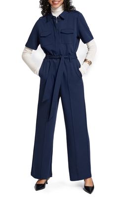 & Other Stories Belted Cotton Ponte Knit Jumpsuit in Navy