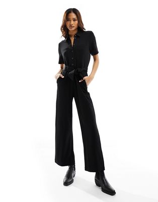 & Other Stories belted jersey jumpsuit in black