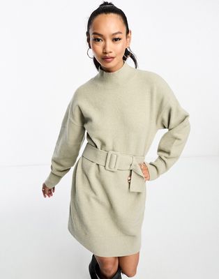 & Other Stories belted knit dress in sage-Green