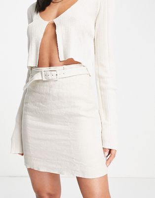 & Other Stories belted linen mini skirt in beige-Neutral