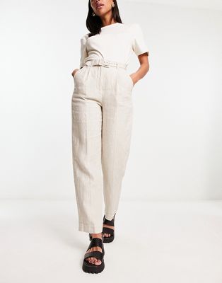 & Other Stories belted linen pants in beige-Neutral