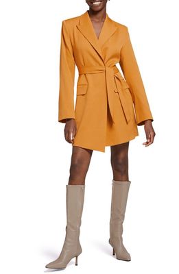 & Other Stories Belted Long Sleeve Wool Blend Blazer Minidress in Mustard Yellow
