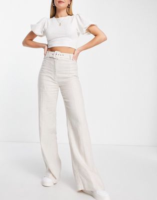 & Other Stories belted wide leg pants in off white