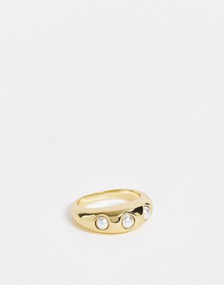 & Other Stories chunky ring with faux pearl setting in gold
