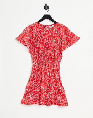 & Other Stories cinched waist mini dress in red floral - RED