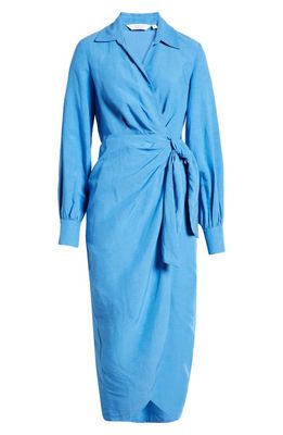 & Other Stories Collared Long Sleeve Wrap Midi Dress in Blue