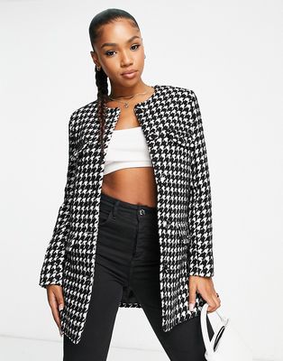 & Other Stories collarless dogtooth jacket in black and white-Multi