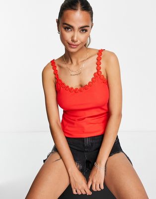 & Other Stories cotton daisy edge jersey tank top in red