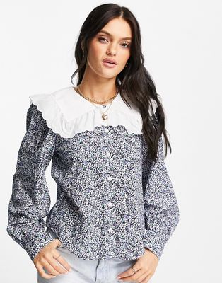 & Other Stories cotton floral print collar detail blouse in multi - MULTI
