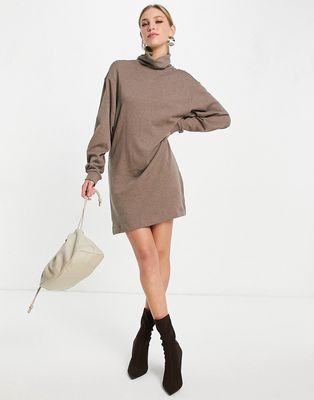 & Other Stories cotton high neck jersey mini dress in mole - BEIGE-Neutral