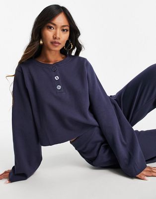 & Other Stories cotton long sleeve lounge top in navy - NAVY - part of a set
