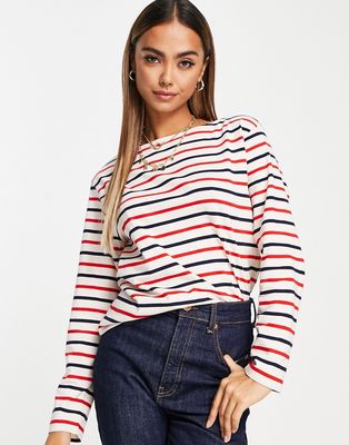 & Other Stories cotton long sleeve top in red and blue stripe print-Multi
