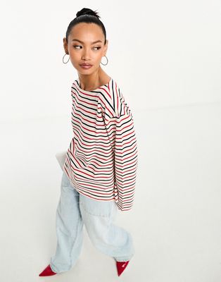 & Other Stories cotton long sleeve top in red and navy stripe