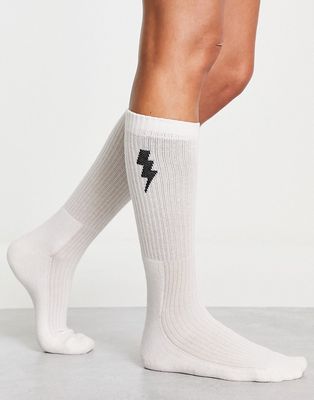& Other Stories cotton ribbed socks with lightning bolt - WHITE