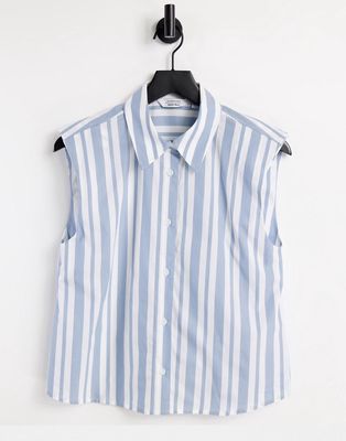 & Other Stories cotton sleeveless shirt with shoulder pads in blue stripe - MULTI