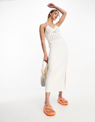 & Other Stories crochet cut-out halter midi dress in off white