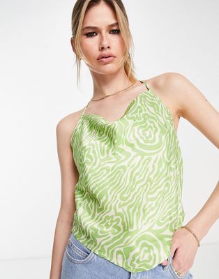 & Other Stories cropped scarf top in green zebra print-Multi