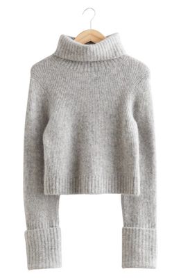 & Other Stories Cuffed Wool Blend Turtleneck Sweater in Mole Melange