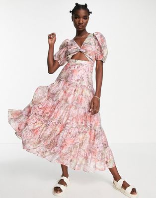 & Other Stories cut out front tiered maxi dress in pink floral