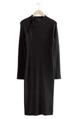 & Other Stories Cutout Long Sleeve Knit Midi Dress in Black