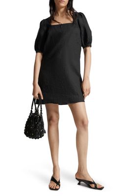 & Other Stories Dalia Square Neck Puff Sleeve Linen Dress in Black