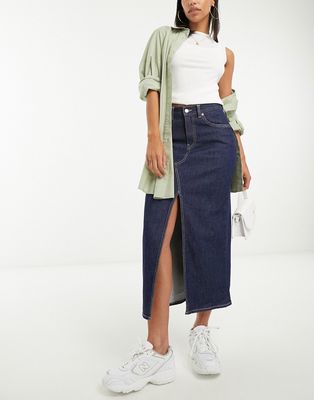 & Other Stories denim maxi skirt with split in blue rinse