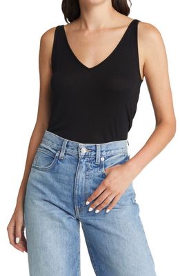 & Other Stories Double V-Neck Rib Tank in Black