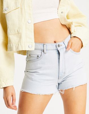 & Other Stories Dream cotton cut off denim shorts in light blue-White