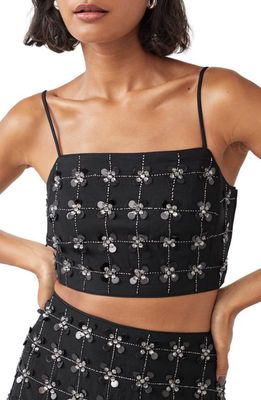 & Other Stories Embellished Crop Camisole in Black W. Embellishments