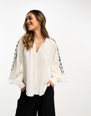 & Other Stories embroidered volume blouse in off white
