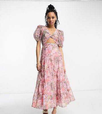 & Other Stories Exclusive cut-out tiered midaxi dress in pink floral