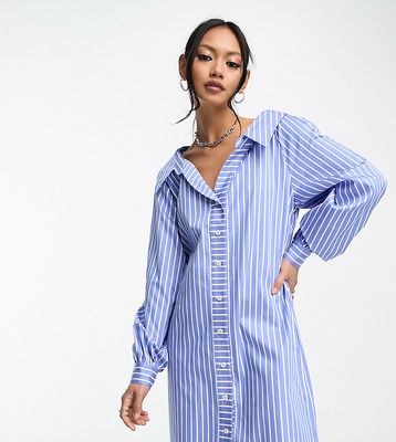 & Other Stories Exclusive ruched shirt mini dress in blue stripe