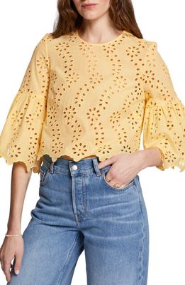 & Other Stories Eyelet Scallop Crop Blouse in Yellow Embroidery