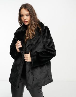 & Other Stories faux fur short coat in black