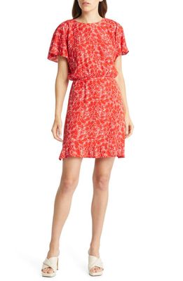 & Other Stories Floral Batwing Sleeve Dress in Red/White Aop