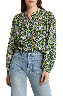 & Other Stories Floral Cotton & Silk Blouse in Multi Green Flower Meriame Aop